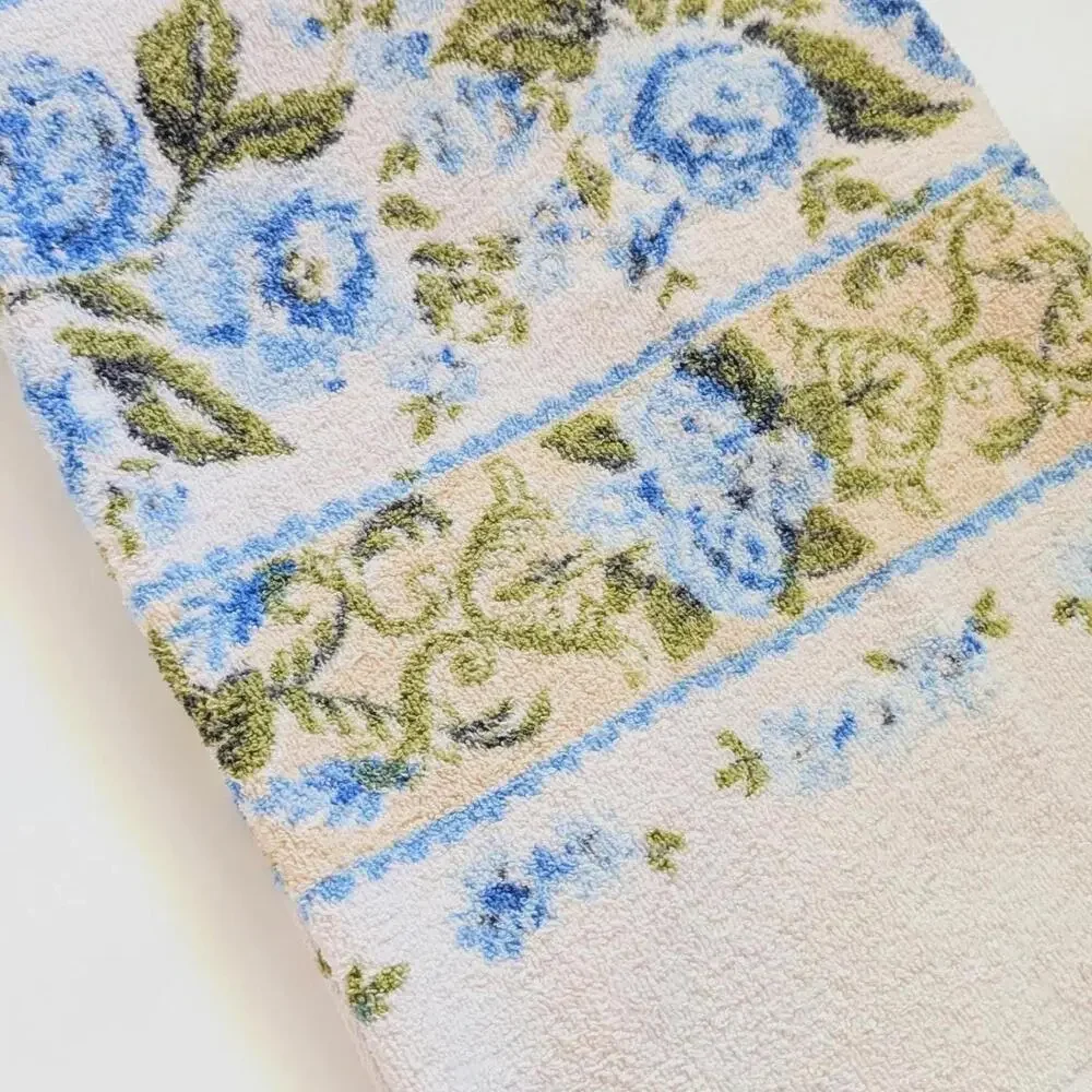 Vintage Cannon Bath Towel with Blue Floral Pattern